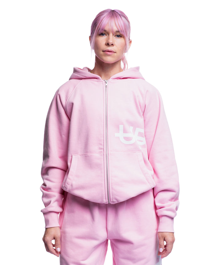 Side Logo Doppelreißverschluss Hoodie Pink