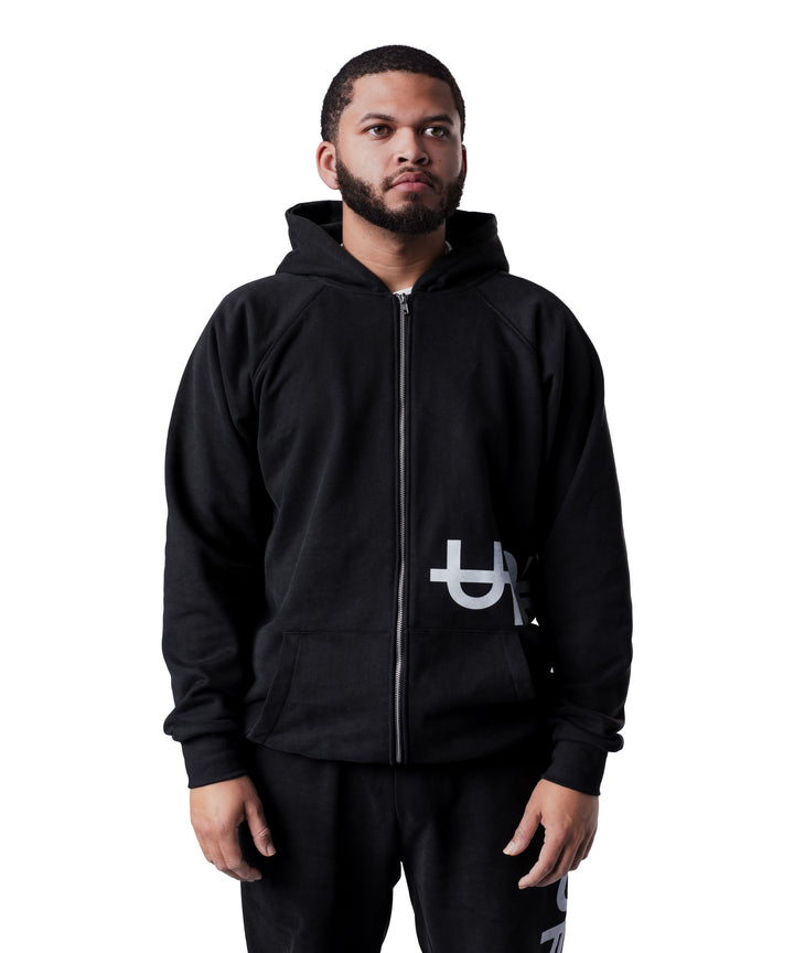 Side Logo Doppelreißverschluss Hoodie Washed Black
