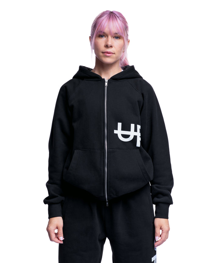 Side Logo Doppelreißverschluss Hoodie Washed Black